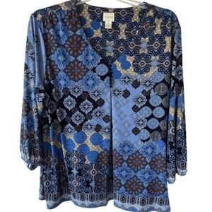 Chico’s size XL Blue black multicolor V Neck blouse